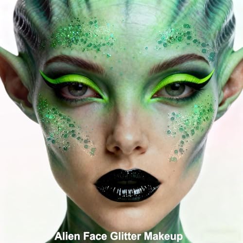 MEICOLY Gold Green Face Glitter Gel,Green and Yellow Hair Glitter Makeup for Halloween Mardi Gras Carnival Irish Festival Party,Cheer Glitter Spirit Day Body Glitter Accessories for Women - Image 6