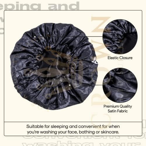 Silky Design Large Bonnet with Elastic Soft Band Adjustable Women and Men, Satin Fabric, Black 24A - Image 3