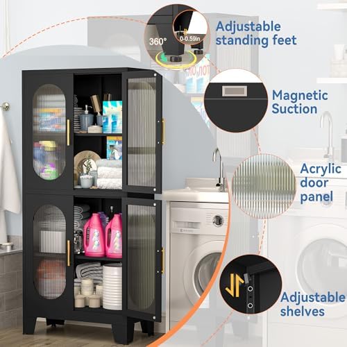 GAIOUS Black Kitchen Pantry Cabinet,Storage Cabinet with Acrylic Glass Door - Image 4
