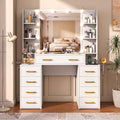 Vanity Desk with Mirror and Lights, 43.5" Large Makeup Vanity with Glass Top and 9 Drawers, Makeup Table with Charging Station & Drawer Dividers, Modern Bedroom Dressing Table for Women & Girls, White by jiteentarou