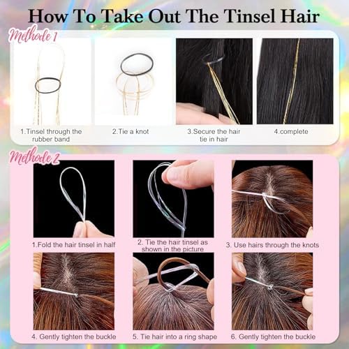 Hair Tinsel 8 Packs 1600 Strands 50 Inch Tinsel Hair Extensions Teal - Image 6