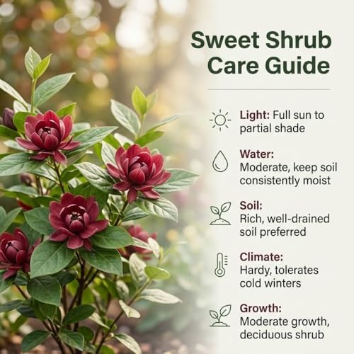 Sweet Shrub Bush Live Plant, Carolina Allspice, Well-Rooted 6-12" Potted in 4" Pot, Cold-Hardy Sweet Shrub for Home Gardens - Image 5
