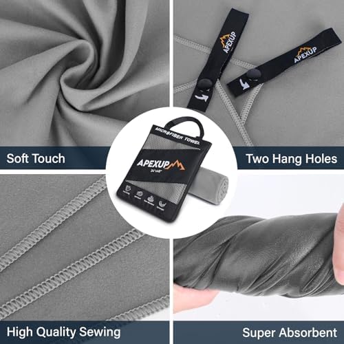 APEXUP Microfiber Travel Towel, Ultra Absorbent Quick Dry Towels, Lightweight Gym Sports Camping Towel for Workout, Yoga, Beach, Shower, Swimming (48"×24", Gray) - Image 2