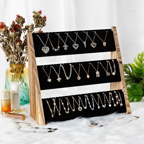 Necklace Holder, 3 Tier Necklace Organizer Stand with Velvet, Wood Necklace Display Stands for Selling, Jewelry Display Stand for 72 Necklaces Bracelets (Brown) - Image 2