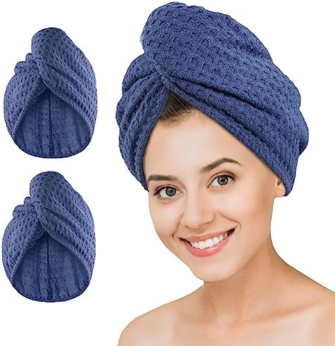 Dolwis Microfiber Hair Drying Towel: 2 Pcs Waffle Long Hair Turban Wrap by Dolwis