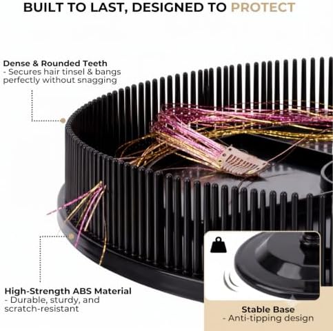 Adjustable Hair Extension Stand with Comb Disc for Clip-Ins, Black - Image 2