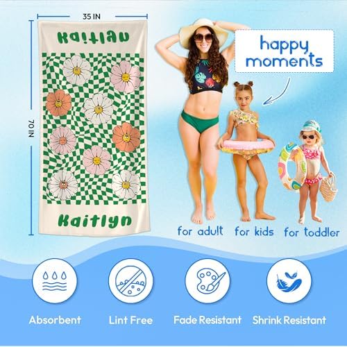 JML Custom Flower Beach Towel with Name, Microfiber, 35 x 70 in - Image 3