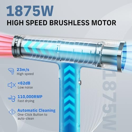 Quico Hair Dryer, 1875W High-Speed BLDC 110000RPM Blow Dryer with Diffuser - Image 2