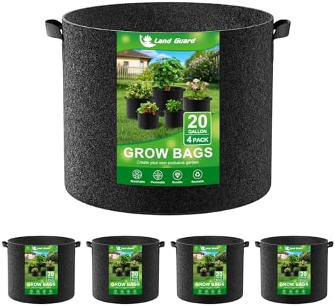 Land Guard 4-Pack Fabric Grow Bags 20 Gallon, Thickened Nonwoven Garden Pots, Growing Bags with Handles, Black by LandGuard
