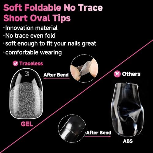 UNA GELLA Short Oval Round Nail Tips Pre Etched Short Oval Gel Nail Tips - Image 5