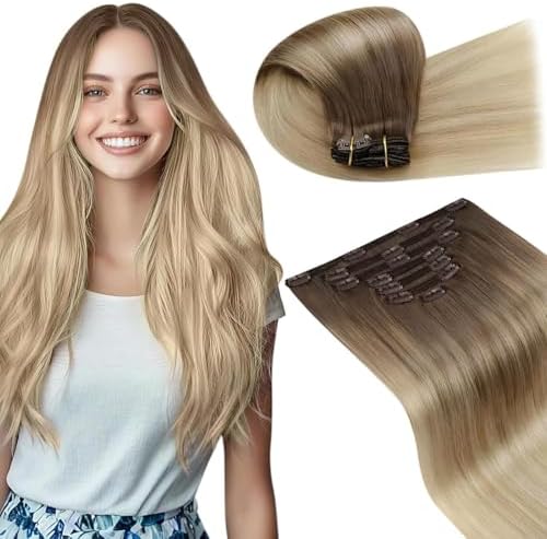 LaaVoo Clip In Hair Extensions Real Human Hair, Silky Soft, 16 Inch by LaaVoo