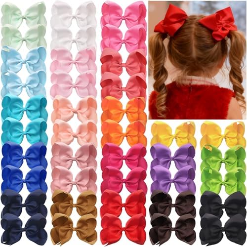 JOYOYO 40Pcs 4.5" Hair Bows Alligator Clips, Grosgrain Ribbon Girls Bows Clips Barrettes Hair Accessories for Baby Girls Toddlers Kids Teens (4.5inch,20 Colors in Pairs) by JOYOYO