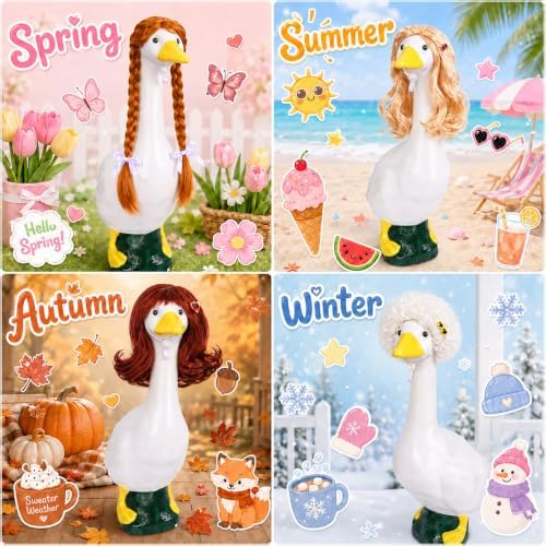 4Pcs Porch Goose Wigs Set Porch Goose Outfits Accessories for Outdoor Statue Accessories Garden Patio Yard Goosey Decoration (4PCS Wigs-D) - Image 2