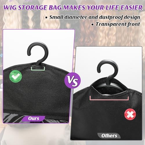 KOLLIEE 6 Pcs Wig Bags Storage with Wig Hanger Dust-proof for Multiple Wigs Hanging Storage Bags Organizer Foldable Easy Carry Suitable for Home Travel Hair Salon Black - Image 5