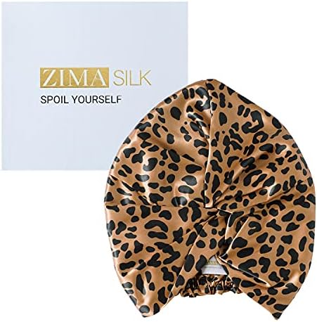 ZIMASILK 22 Momme 100% Pure Silk Bonnet for Sleeping, Leopard Black/Golden by ZIMASILK
