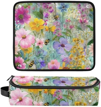 Hair Tools Travel Bag with Heat Resistant Mat 2-in-1 Hot Tools Travel Bag Organizer Flat Curling Iron Travel Case for Straightener Colorful Bees Flowers - Image 3