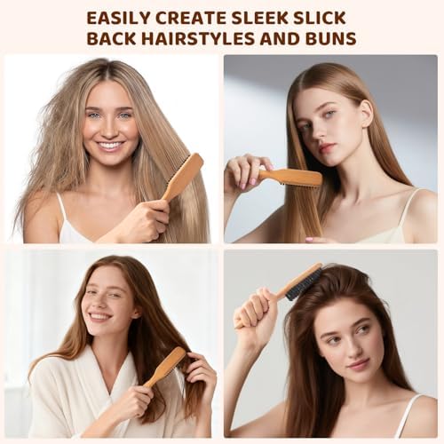 ZVOREI 5pcs Boar Bristle Slick Back Hair Brush Set, Pink - Image 6