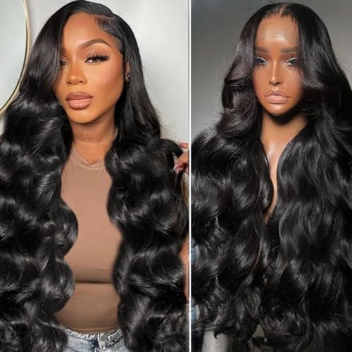 ALHER Small Cap Lace Front Wigs Human Hair Pre Plucked Body Wave, 13X4 HD Transparent Lace Frontal Wigs With Baby Hair 150% Density, Small Cap Size 21-21.5 Natural Black Wavy Wig for Black Women 16 IN by ALHERHumanHairWigsBundles