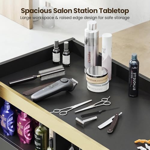 Salon Storage Cabinet Barber Station, Freestanding Hair Styling Station with 3 Drawers, 3 Hot Tool Holders & Open Shelves, Beauty Salon Spa Equipment - Image 4