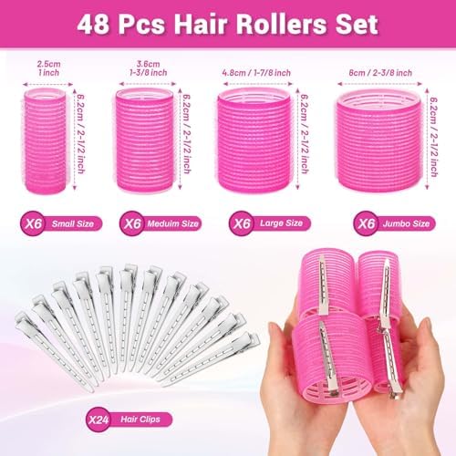 Rollers Hair Curlers 49 Pcs Set with 24Pcs Self Grip Hair Rollers 4 Sizes and 24 Pcs Hair Clips for Blowout Look Long Medium Short Thick Hair Volume - Image 3