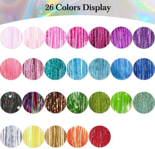 Hair Tinsel 8 Packs 1600 Strands 50 Inch Tinsel Hair Extensions Teal - Image 7