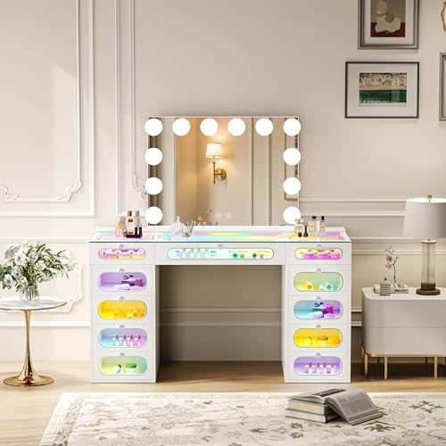 VANITII Vanity Mirror with Lights and 12 G95 Blubs Lights 32"* 23" Large Hollywood Makeup Mirror with Bluetooth Speaker and Wall-Mounted Dimmable 3 Modes Light for Bedroom Desktop - Image 2