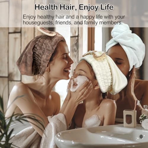 Jseng Microfiber Hair Towel Caps, 3 Packs, Fast Drying, Cute Bowtie Design, Cream, Khaki, Pink, Women & Girls Aged 14 And Above - Image 2