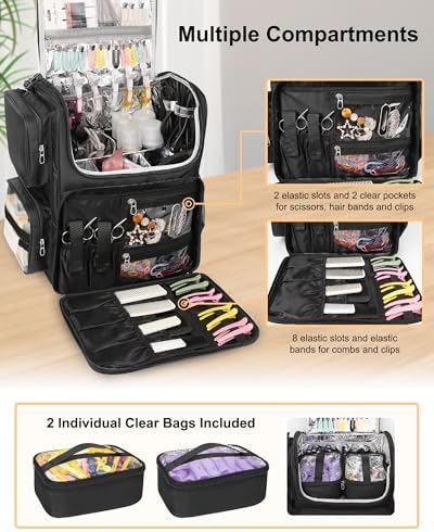 Relavel Hair Tools Travel Bag Hair Stylist Backpack Hairdresser Cosmetology Bag, Heat Insulation Full Layer for Curling Iron, Hair Straightener, Travel Accessories Train Case Barber Organizer, Black - Image 3
