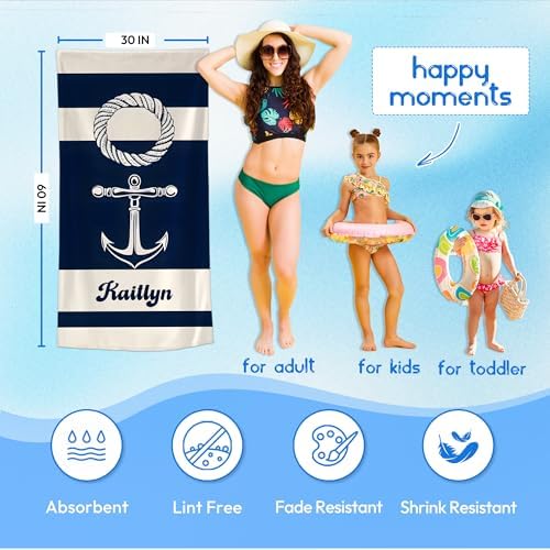 JML Custom Anchor Beach Towel with Name, Microfiber, 30 x 60 in - Image 3