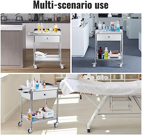 VEVOR Medical Cart, 2-Layer Stainless Steel Cart 220 lbs Weight Capacity - Image 6