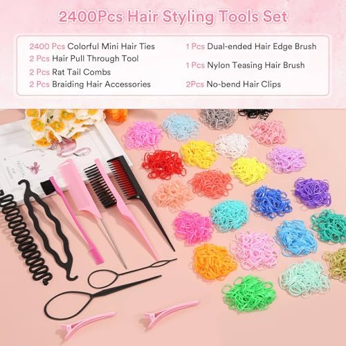 Evatage 2400 Pcs Mini Hair Elastics with Hair Styling Tools Kit - Image 3
