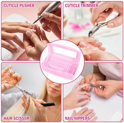 YoleShy Nail Tool Cleaning Box Pink Plastic Clean Container for Tweezers Esthetician Essentials Clean Jar for Hair Salon, Spa & Cutter Manicure Equipment-Nail Art Tool - Image 2