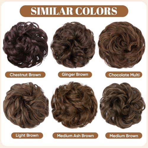 CJL HAIR Large Messy Bun Hair Piece Wavy Curly Scrunchies Synthetic Chignon Ponytail Hair Extensions Thick Updo Hairpieces for Women Ginger Brown - Image 3