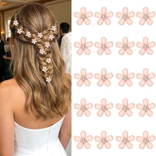 YISSION 20Pcs Mini Champagne Flower Hair Clips, Rhinestone Decorative Hair Pins for Women and Girls Wedding Bridal Prom Daily Hairstyle Accessories by YISSION