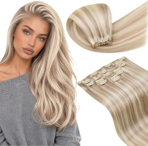 LaaVoo 135g Clip in Hair Extensions Real Human Hair Bleach Blonde by LaaVoo