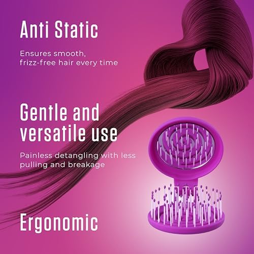 Mini Detangler Travel Hair Brush with Mirror, Makaron Hair Brushes for Women, Men and Kids, Unique 3D Flexible Design for All Hair Types, Styling Accessory, Travel Essentials for Women (PURPLE) - Image 4