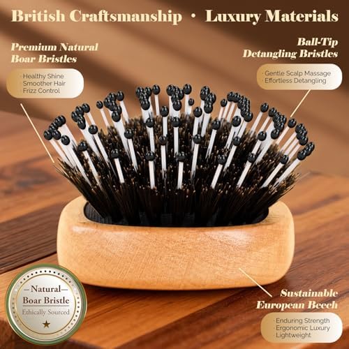 Mini Boar Bristle Hair Brush British Craftsmanship Handmade - Image 3