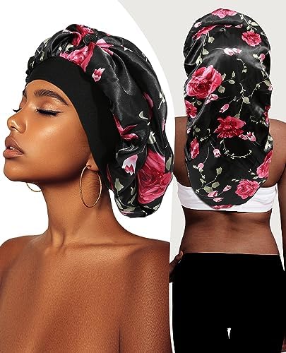 AWAYTR 2-Layer Satin Bonnet for Braids, Wide Band Long Sleep Cap - Image 3