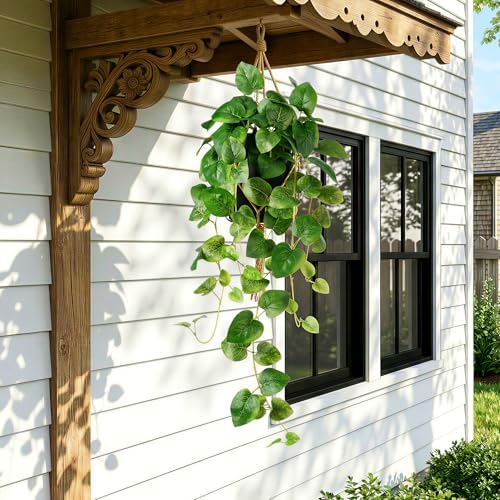 Fake Pothos Hanging Plant - Set of 2 Artificial Plants Indoor with Pots, Silk Faux Greenery Ivy for Outdoor, Fake Potted Plants for Wall Farmhouse Room Decor, Green 33In - Image 4