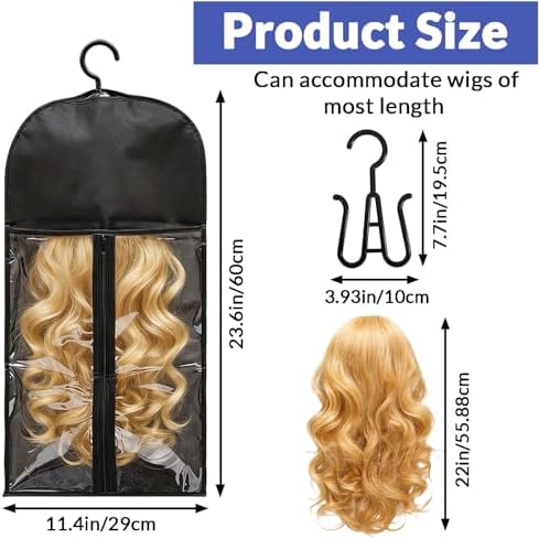 6Pcs Wig Storage Bags - with Hanger Extra Long Hair Extension Holder Carrier Case for Multiple Wigs Closet Organization Travel Salon Use Black - Image 4