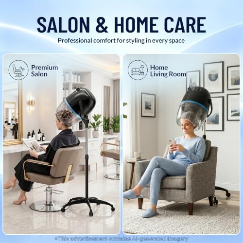 JupiterForce Professional Hooded Floor Hair Dryer 1300W Adjustable Stand Up Bonnet Hair Dryer with Rolling Wheels for Home Salon Spa Beauty Equipment - Image 2