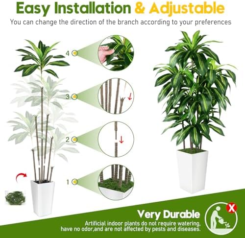 Artificial Dracaena Tree Indoor, 6FT Tall Fake Tree with White Tall Planter - Image 5