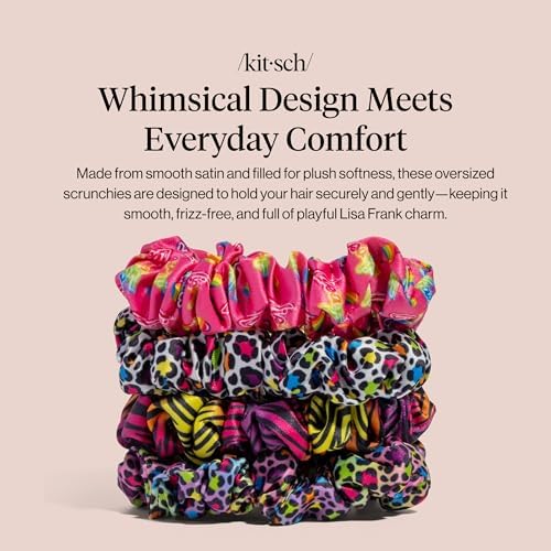 Lisa Frank x Kitsch Ruched Satin Scrunchies for Women- Rainbow Leopard 4pcs - Image 2