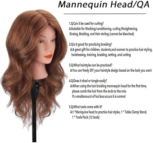 Mannequin Head with 100% Human Hair, TopDirect Real Hair Cosmetology Mannequin Head Hair Styling Hairdressing Practice Training Doll Head with Clamp Holder and Tools (Dark Brown) - Image 4