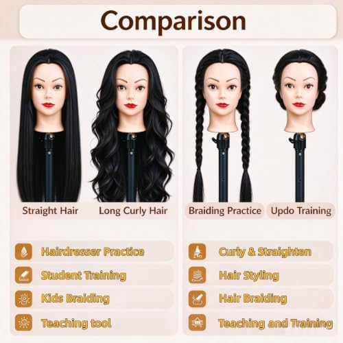 Black Hair Mannequin Head, Cosmetology Mannequin Head with Hair for Styling - Image 7