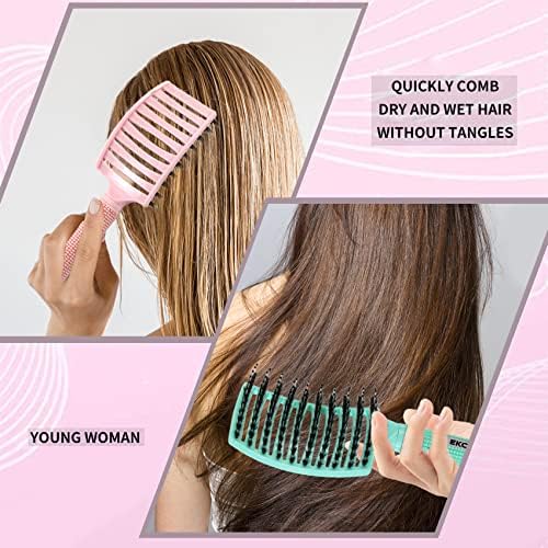 EKONAER 3 Pack Vented Quick Drying Massage Blow Detangler Brush,Boar Bristle Hair Brush Set-Curved,Detangling Hair Brush for Women Long,Thick, Thin, Curly(Green) - Image 3