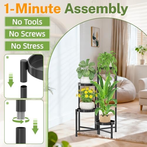 iDavosic.ly Plant Stand Indoor Outdoor, 4 Tier Metal Corner Shelf, Black - Image 2