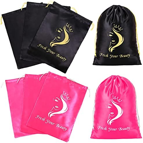 6 Pcs Wig Storage Bags, Mix Black and Pink by AliLeader