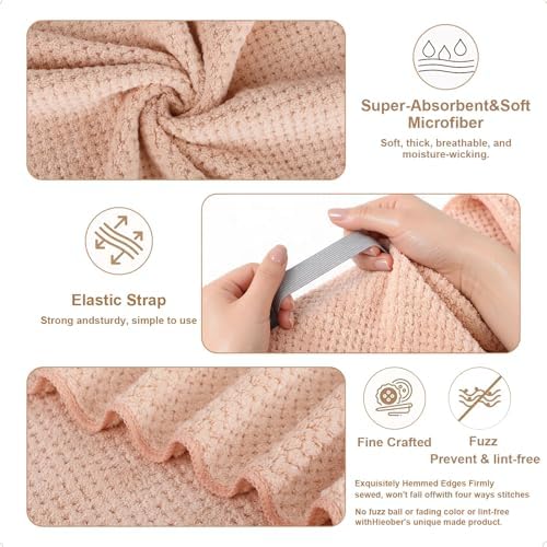 Microfiber Hair Towels, Waffle Hair Towel Set, Super Soft Highly Absorbent, Sturdy Quick Drying Turbans for Long, Thick, Curly Hair (5 Pack, 40" x 20") - Image 5