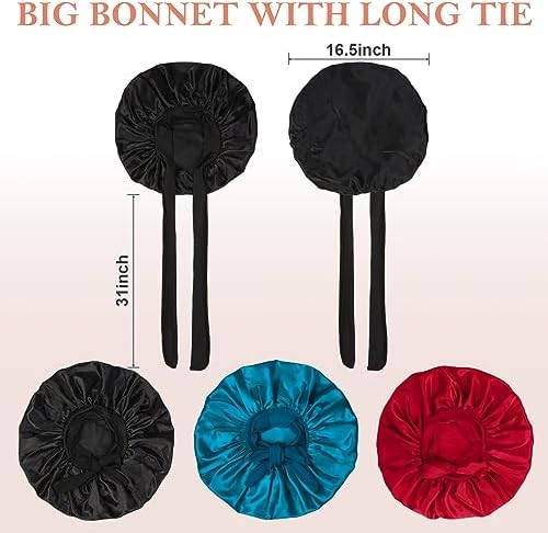 3Pcs Bonnets for Sleeping, Extra Satin Silk Bonnet for Sleeping Women with Tie Band for Curly Hair Jumbo Bonnet Braids - Image 6